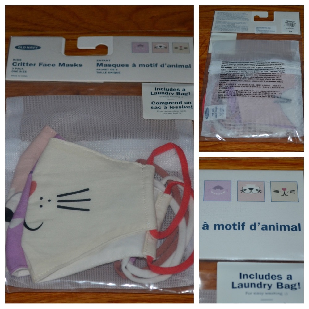 Youth girls Old Navy Critter face masks, new in package